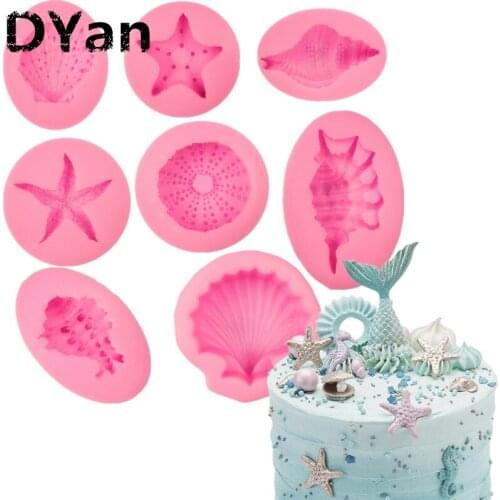 New Ocean World Silicone Mould Fondant Cake Mould DIY Shell Starfish Conch Cake Baking Decoration Mould A1595
