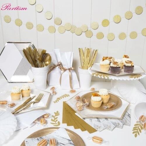 1Set White Gold Marble Disposable Tableware Set Paper Plate/Cup/Napkin Table Decoration For Wedding / Birthhday Party Supplies