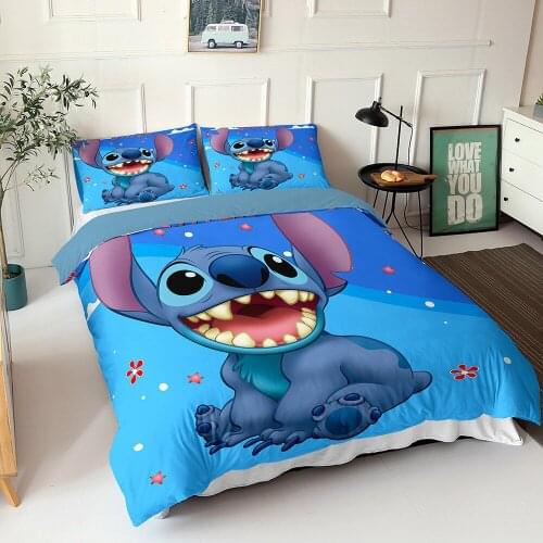 Disney Lilo & Stitch Bedding 3D Cartoon Gift for Boys and Girls Blue Pink Down Duvet Quilt Cover Pillowcase Bedroom Decoration
