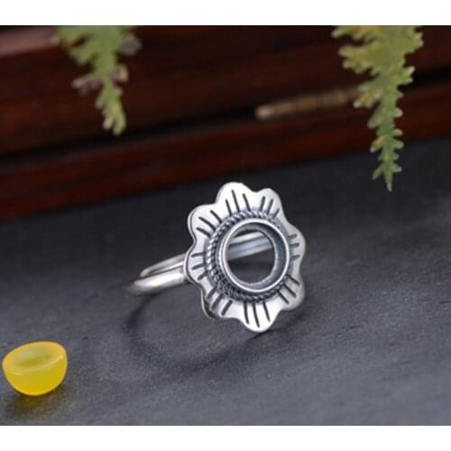 Ring Blank (7x7mm Round Blank) Adjustable Thai Sterling Silver Ring Base Round Cabochon Ring Setting R909B