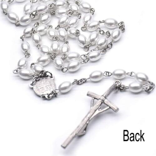 Religious Curved Needle Crucifix Necklaces Glass Rosary Bead Given As Gifts Of Th Holy Family Wedding Prayer