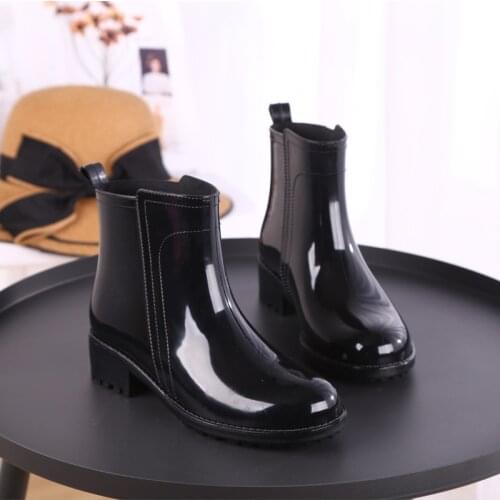 Rain Boots Waterproof Shoes Woman Water Rubber Lace Up Boots Sewing Solid Flat with Shoes Boots Women Fad