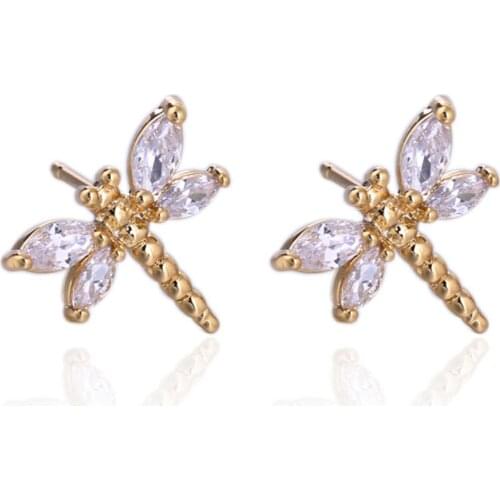 Animal Earrings Yellow Gold Filled Vivid Dragonfly Stud Earrings For Children Girls