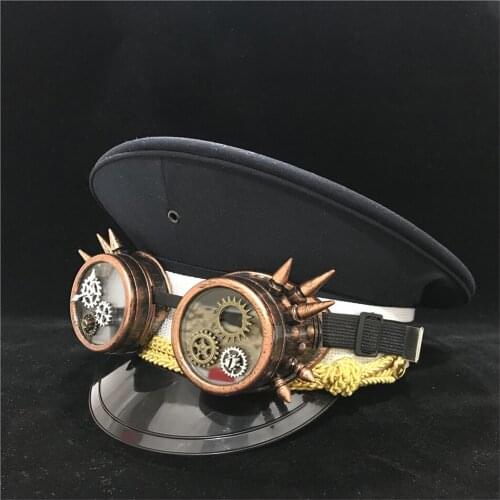 Men Police Hat With Gear Classes Black Cotton Military Hat Captain Hat Guard Adult Hat 3 Size