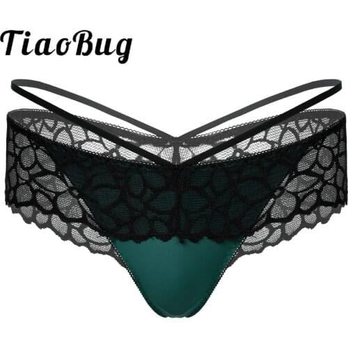 Mens Sissy Underpants Low Rise Floral Lace Skirted G-string Thong Elastic Waistband T-back Erotic Briefs Sexy Lingerie Underwear
