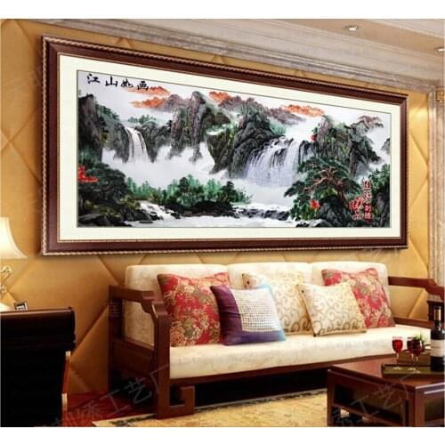 Mural pure silk embroidery landscape painting living room study office tea restaurant interior decoration gift painting SP0106