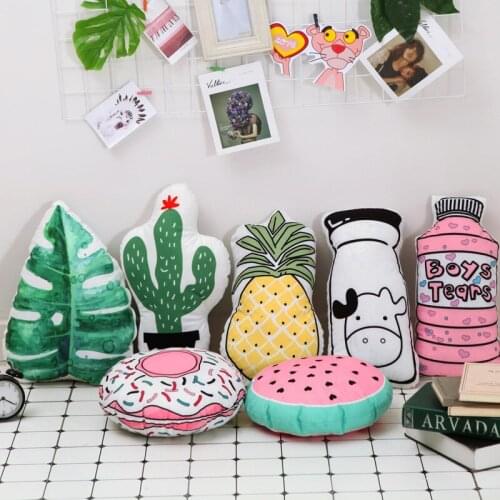Green Plants Fruits Shaped Plush Pillow Pineapple Watermelon Cactus Leaf Printing Decor Props Cushion Back Rest Sofa Chair Girls