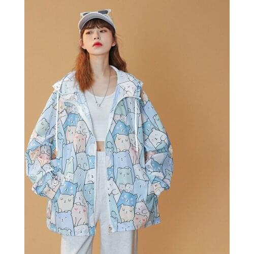 Womens Sun Protection Jacket Summer Thin Print UV Long-Sleeved Coat Female