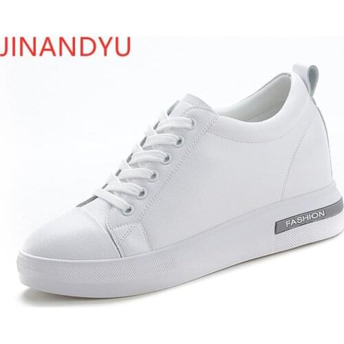 Genuine Leather Wedge Shoes Women Chunky Sneakers Casual Sport Shoes White Black Womens Sneakers Fashion Platform Shoes Woman