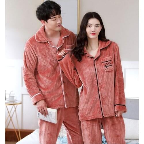 Winter Thick Soft Warm Flannel Pajamas Sets For Men Women Long Sleeve Sleepwear Suit Loungewear Homewear Home Clothes Pyjamas