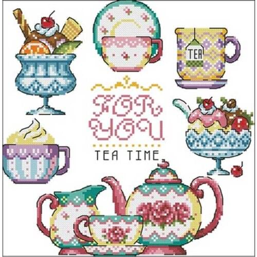 18CT hot selling Tea time Patterns Counted Cross Stitch DIY Chinese Cross Stitch Kit Embroidery Needlework Sets