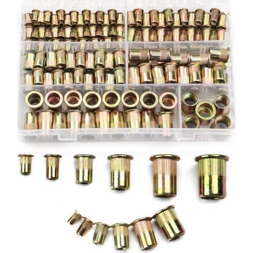 210/165/100pcs Box Carbon Steel Rivet Nuts Carbon Steel M3 M4 M5 M6 M8 M10 M12 Flat Head Rivet Nuts Set Hardware Parts