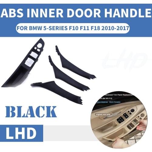 4PCS Left Hand Drive LHD For BMW 5 series F10 F11 F18 520 525 Black Car Interior Door Handle Inner Panel Pull Trim Cover 10-17