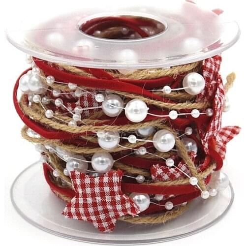 5 Meter Fabric Little Mushroom Star Christmas Decoration Red Ribbon Flower Line Handmade DIY Christmas Tree Decorative