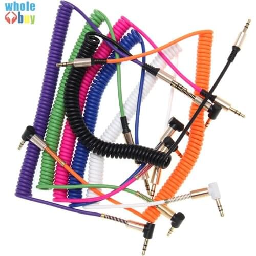 500pcs/lot AUX Cable 3.5MM Male To Male 90 Degree right angle Cable for Phone Car Speaker MP4 2M Spring Audio Cables Wholesale
