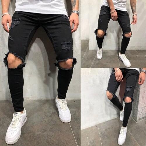 Adisputent Mens Sweatpants Sexy Hole Jeans Pants Casual Summer Autumn Male Ripped Skinny Trousers Slim Biker Outwears Pants