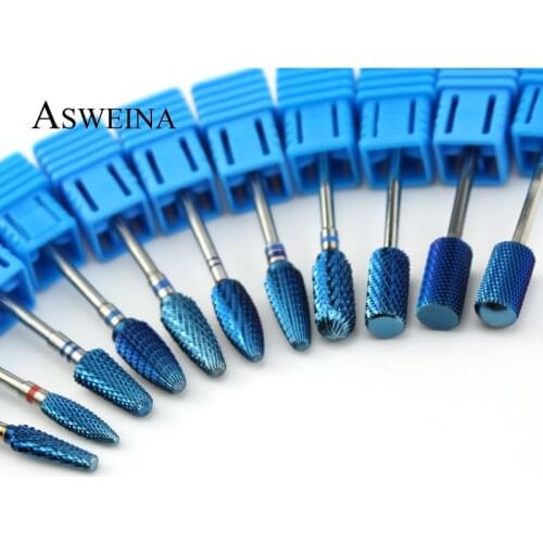 ASWEINA 11 Type Blue Tungsten Carbide Nail Drill Bit Rotary Burrs Electric Milling Cutter Bits for Manicure Drill Accessories