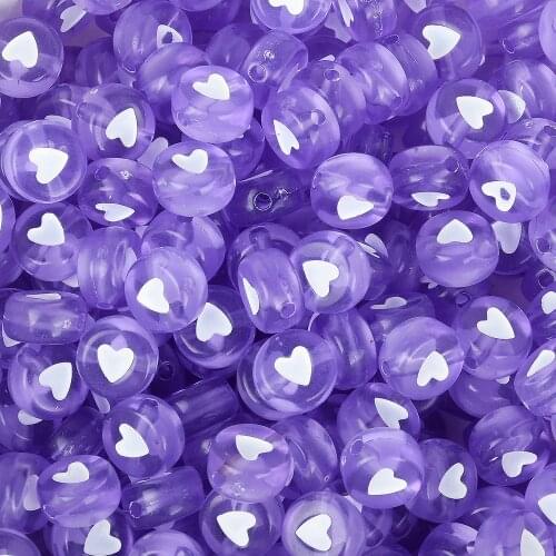 7mm Heart Beads, Purple Color Heart Beads, Spacer Beads Acrylic Symbol Beads for Diy Jewelry making 100pcs