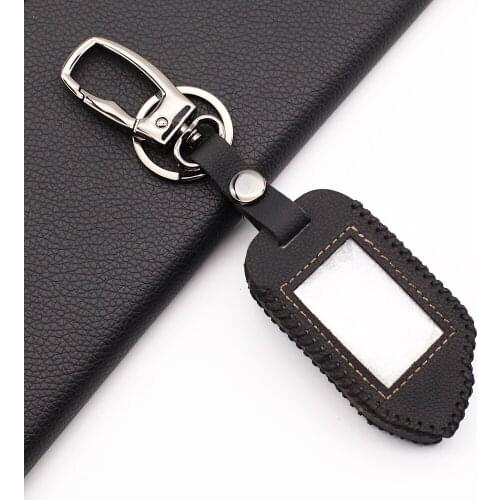 2-Way Russian Version Car Alarm System Genuine Leather Key Cover For Sher-khan Mobicar A Mobicar B Lcd Two Way Remote Case Cover