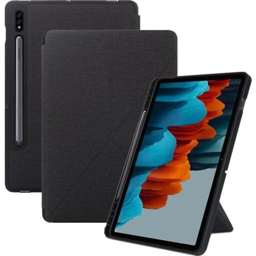 Solid Color Fabric TPU Magnetic Stand for Samsung Galaxy Tab S7 FE 12.4 Inch Plus Case with Pen Holder for Galaxy Tab S7 Cover