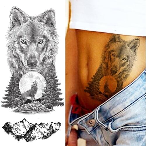 Black Wolf Temporary Tattoos Sticker Fake Moon Forest Mountain Tattoos Waterproof Howling Fashion Tatoos For Men Body Art Tatoos