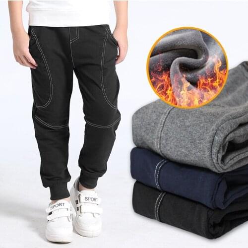 Kids Clothes Autumn Winter Boys Casual Plus Velvet Pants Elastic Waist School Children Fashion Big Boys Thick Warm Trousers W29