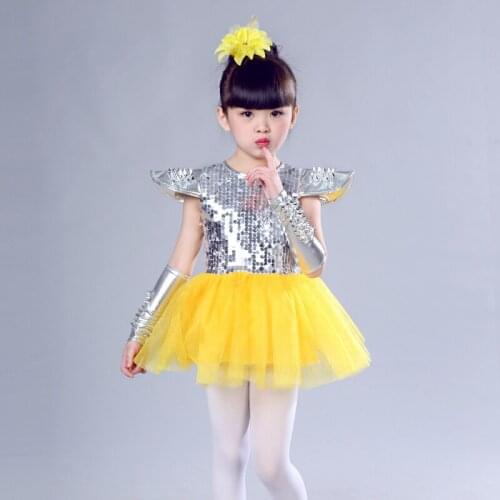 Girls Jazz Dress Dance Costume children princess ballet dress glitter Sequins Mesh Dress Modern Contemporary Dance Dress