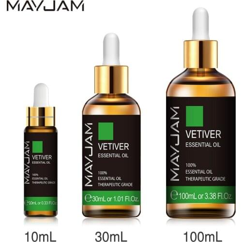 10ml 30ml 100ml Vetiver Essential Oil Pure Natural Essential Oils for Skin Care Antibacterial Diffuser Aroma Oil with Dropper