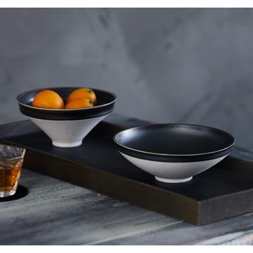Elegant Song Zhan Bowl Black and White Rice Bowl Soup Bowl Tea Food Dim Sum Bowl Japanese Chinese Cuisine Tableware