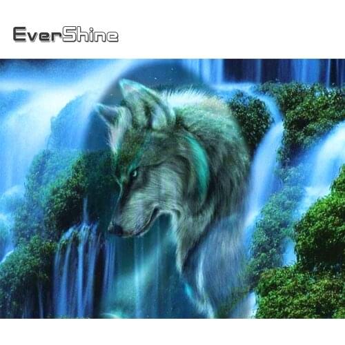 EverShine DIY Diamond Embroidery Landscape Waterfall Cross Stitch Diamond Painting Wolf Rhinestone Mosaic Full Square Handicraft