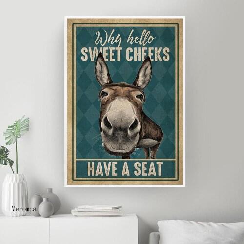 Funny Donkey Why Hello Sweet Cheeks Have a Seat Quote Canvas Painting Vintage Posters and Prints Wall Pictures for Living Room