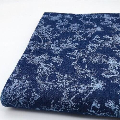 Cotton Printed Jeans Fabric Floral Pattern After Washed Fashionable For Dress Pants Suit Diy Sewing Needlework Costura 100X160cm