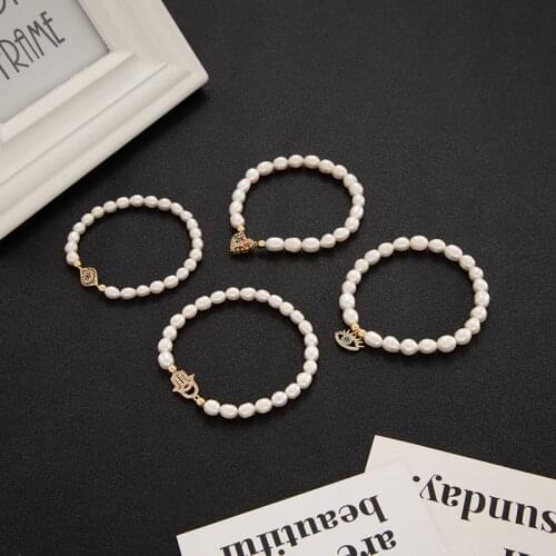 Jaeeyin 2021 Classic Jewelry Holiday Jewelry Pave setting Zircon Luck Turkey Evil Eye Fatima Hand Freshwater Pearl Talisman