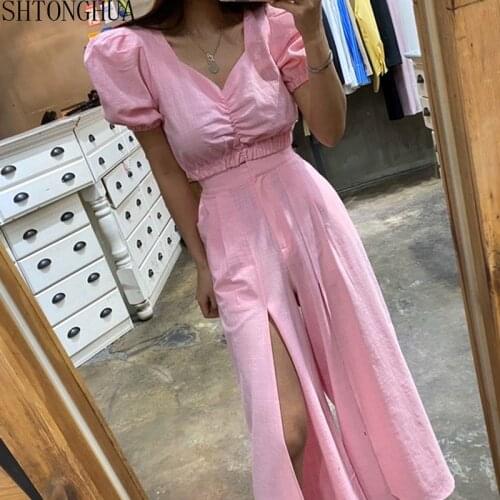 2020 Summer Solid Two Piece Set Womens V-Neck Crop Tops +High Waist Wide Leg culottes Ladies Fashion Europe and America Outfits
