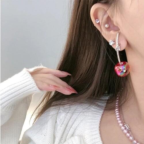 Korean Fashion Cute Sweet Cherry Shaped Drop Earrings For WomenGirls Dried Flower Brincos Metal Line Pendientes Jewelry Gifts