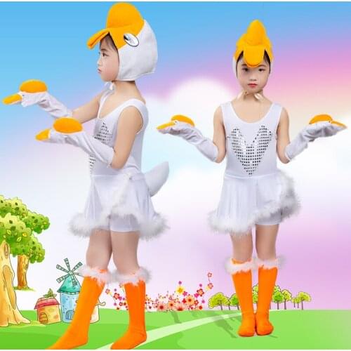 White Animal Costumes Kids Goose Dance Cosplay Clothing Kindergarten School Stage Performance Wear Fancy Party