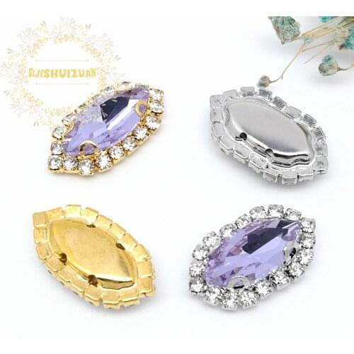 Crystal violet horse eye shape Glass Crystal sew on rhinestones with Crystal buckle Diy wedding dresss Free shipping