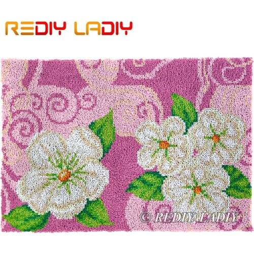 Latch Hook Rug Cream Flowers Plush Wall Tapestry Kits DIY Carpet Rug Chunky Yarn Crafts Crochet Floor Mat Home Decor 85*58cm