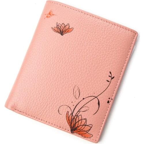 Fashion Top Layer Cowhide Ladys Small Fresh Purse Literature And Art Womens Wallet Short Wallet Horizontal Vertical Purse