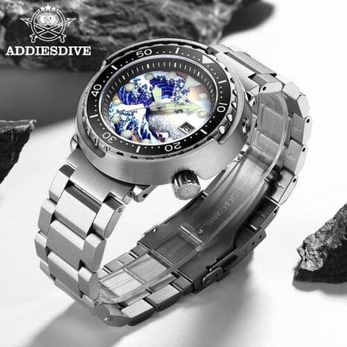 Addies Mens Automatic Watch NH35A Sapphire Crystal Ceramic bezel BGW9 Luminous 30bar steel Tuna diver Men watch Reloj de hombre