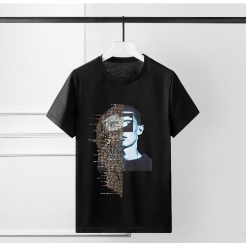 100% Cotton Black Mens T-shirts Luxury Diamonds Design Short Sleeve Round Collar Men T-shirts Plus Size 4xl Slim Fit T-shirt Man