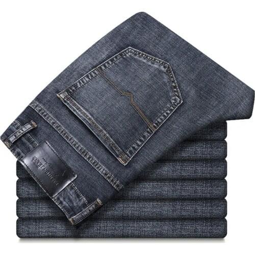 Brand Summer Jeans Men Loose Casual Straight Elastic Denim Pants Male Classic Retro Gray Trousers Plus Size 40 42 44