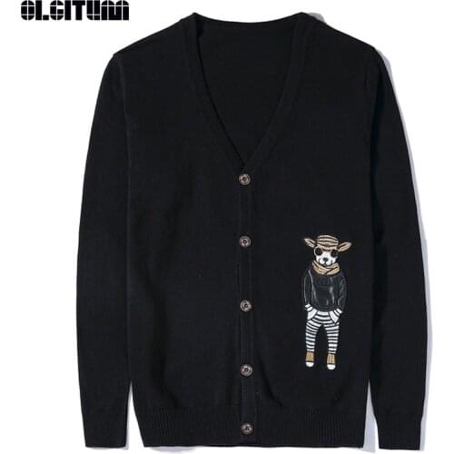 2020 Spring/Autumn New Men Black Sweater Cardigan Men Thin Section Korean Youth Slim V-neck Embroidery Sweater Cotton Coat