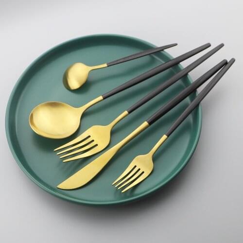 Black Gold Flatware Cutlery Set Matte Stainless Steel Dinnerware Set Knife Fork Spoon Silverware Kitchen Dinner Tableware Set