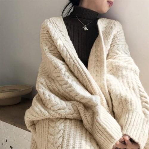 2020 New Autumn Winter Women Cardigan Sweater Female Long Sleeve Fashion Causal Korean Style Loose Long Knitted Coats Q338