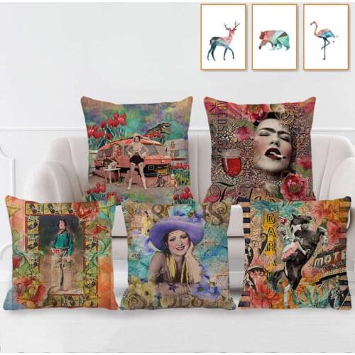 European and American Retro Movie Star Series Cushion Cover Ethnic Style Linen Pillowcase Throw Pillow Covers Decorative