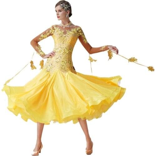 New Ballroom Dress Party Yellow Long Waltz Dress, Long Ballroom Dance Dress Standrad Costume B-19543