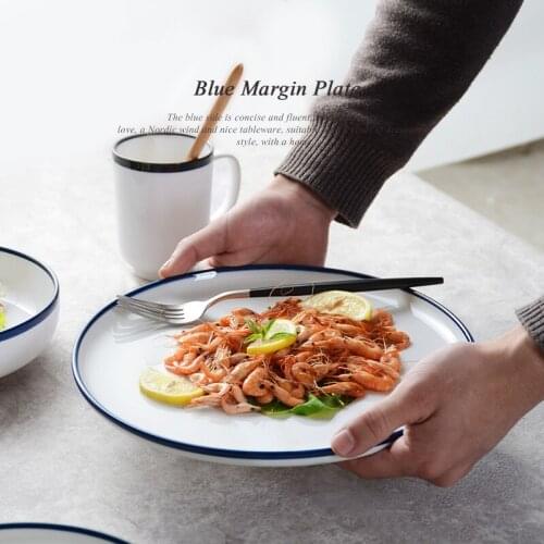 Nordic Simple Stroke Flat Plate Creative Ceramic Dinner Plate Household Round Western Tableware Breakfast Plate Cake Dessert Pla