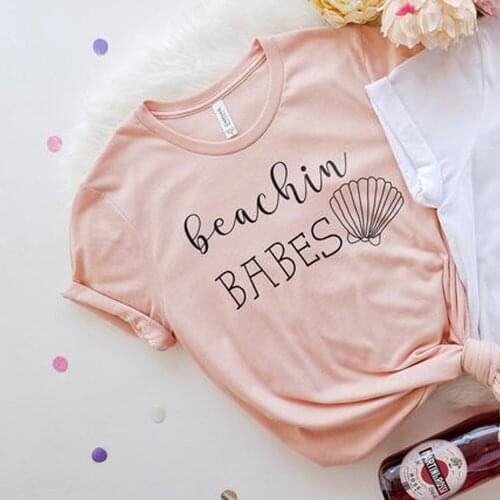 Beachin bride babes t shirt women aesthetic kawaii beach wedding bridal party t-shirt aesthetic bridesmaid tops drop ship