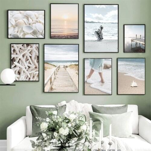 Beach Shell Starfish Tortoise Wall Art Poster Reed Tree Flower Plant Print Landscape Canvas Painting Nordic Pictures Home Decor